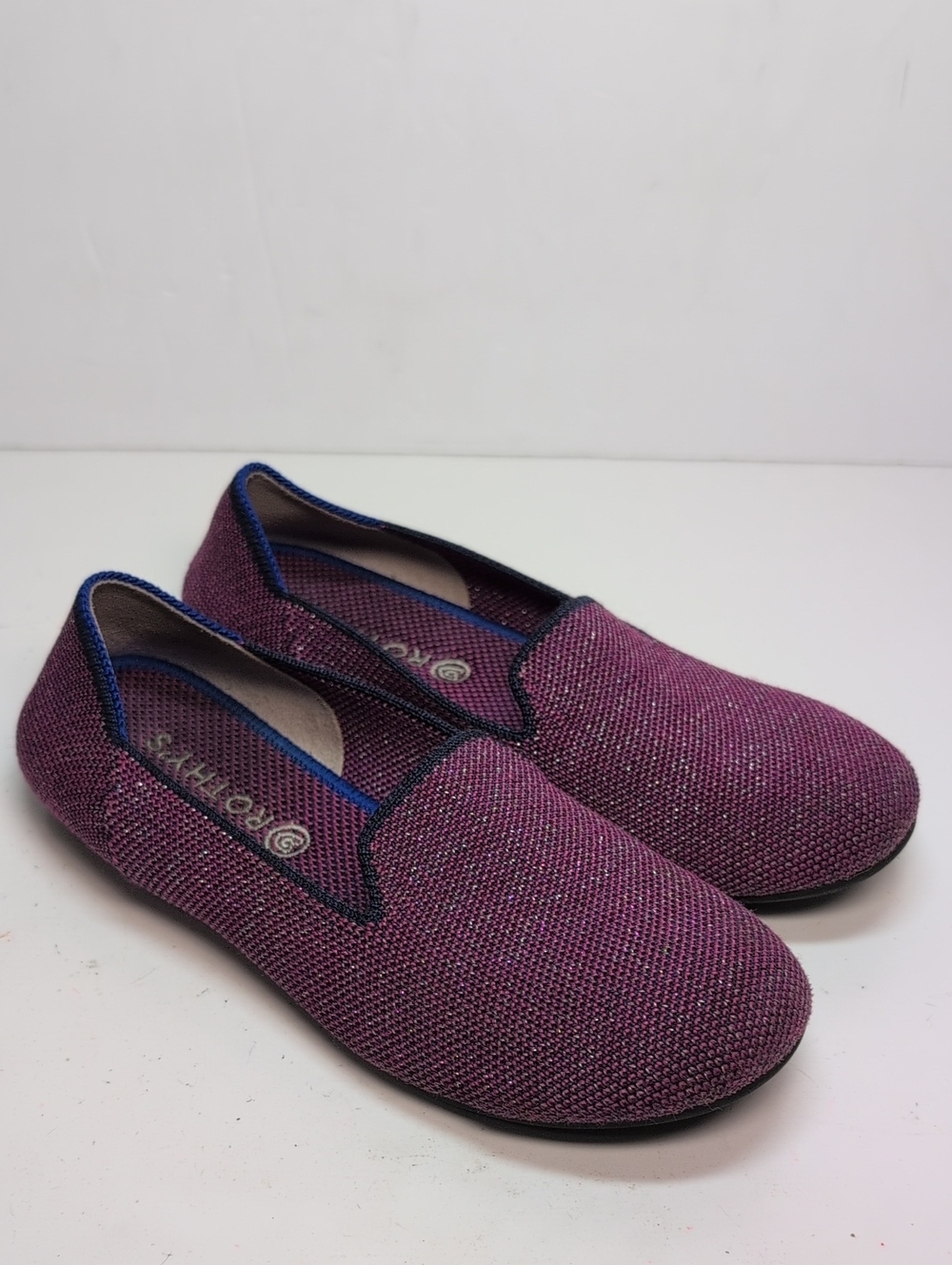 Rothy's Purple sparkle Knit Slip-On Flats with Blue Accents little girls size 2